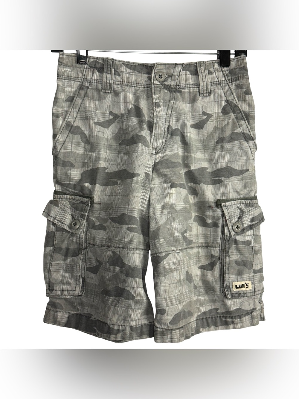Levi's Boys Camo Cargo ShortsSize 12R Grey Plaid Camouflage NWOT 26 Inch Waist